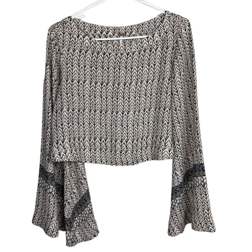 FREE PEOPLE Stars Align Boho Long Bell Sleeve Crop Top Blouse size xs